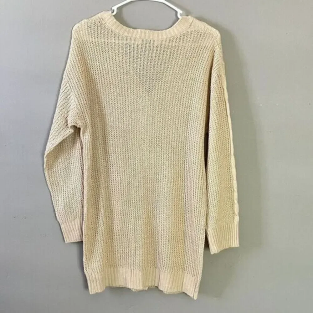 Aster‎ Womens Button Cardigan Chunky Cable Knit Coastal Size L Beige Pockets